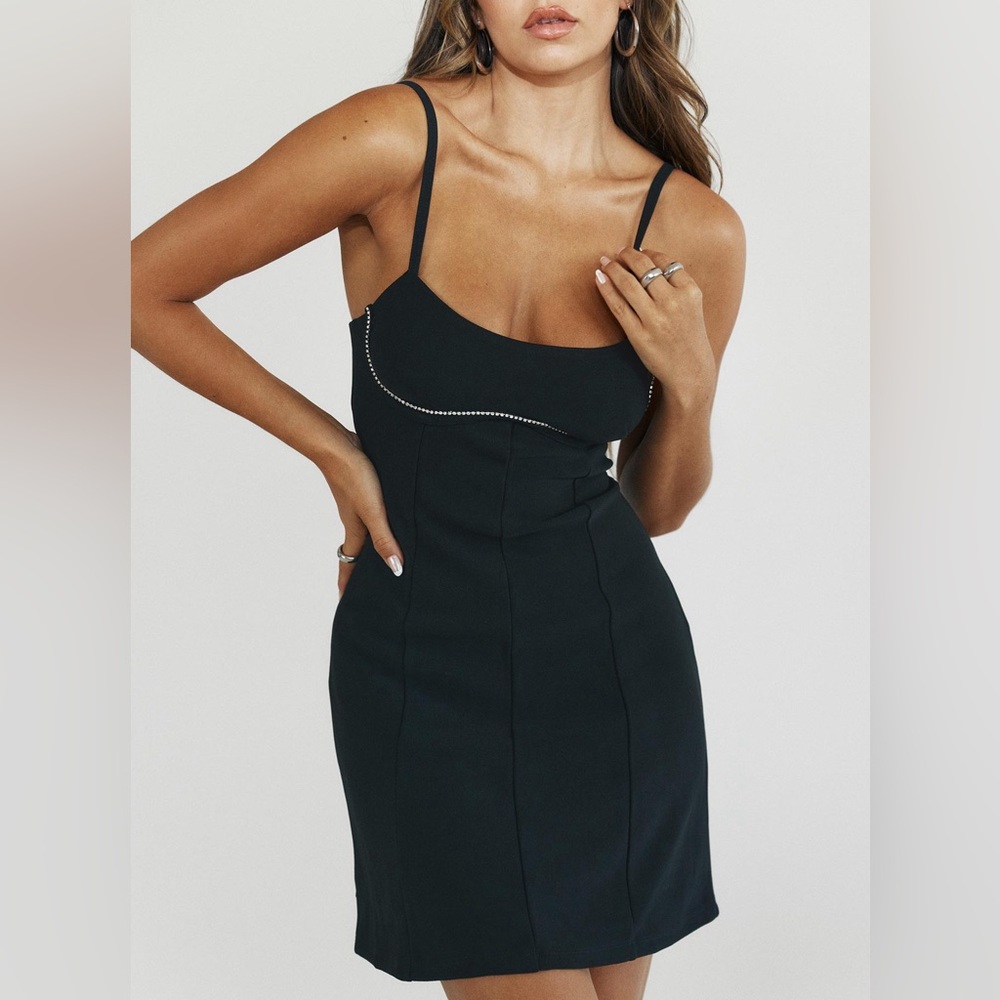 NWT black mini length dress with rhinestones